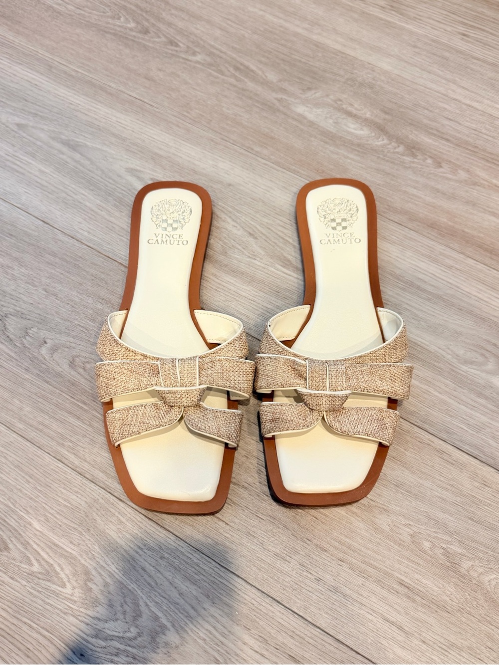 Vince Camuto Neutral Braided Strap Slide Sandals